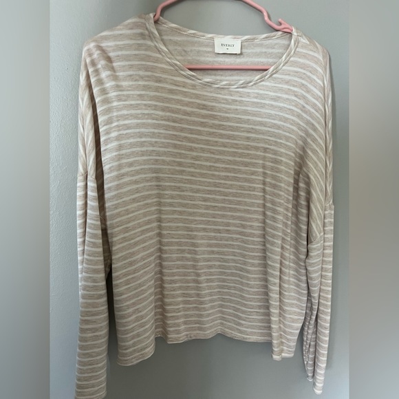 Everly Tops - Long sleeve cream and white striped shirt